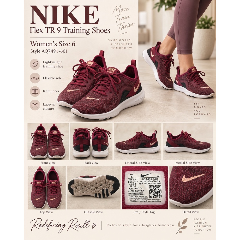 Nike Flex TR 9 Training Shoes Burgundy Rose Gold Womens 6 AQ7491-601